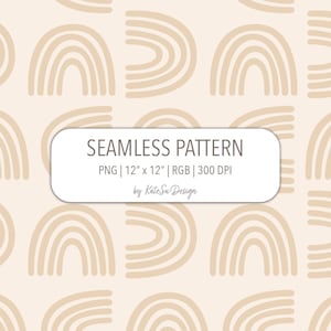 Boho Rainbow Seamless Pattern PNG File Beige Arches Geometric Repeat Kids Fabric Print Surface Design