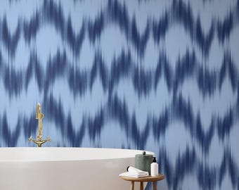 Abstract blue aurora Wallpaper Peel And Stick Woven Texture light blue base and navy blue Ikat lines