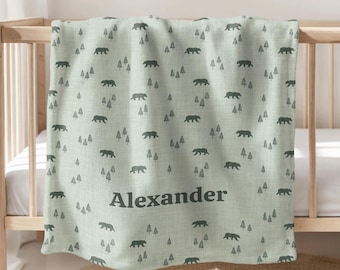 Manta de bebê personalizada com nome, tema floresta, ideia de presente para bebê, manta de veludo minky personalizada para quarto de menina, ideia de presente para menino.