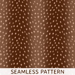 Puede incluir: Un patrón sin costuras que presenta un diseño repetitivo de pequeñas manchas ovaladas de color blanco roto dispuestas en columnas verticales sobre un fondo marrón medio sólido. El texto SEAMLESS PATTERN está impreso en marrón abajo.