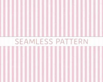 May include: A seamless pattern featuring vertical stripes in alternating light pink and white colors. A horizontal white band across the center displays the text SEAMLESS PATTERN in light pink capital letters.