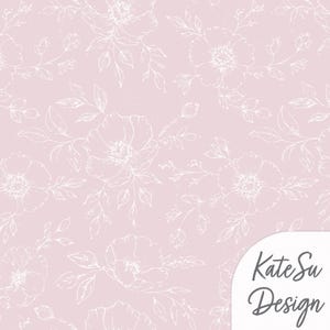 Soft Pink Blush Floral Seamless Pattern – Elegant White Flower Sketch, Digital Paper PNG file for Small Business | Kids Clothing, Fabric