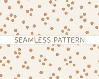 Papel digital PNG com estampa de bolinhas marrom-claro sem costura em fundo creme, neutro, para decoração de quarto de bebê, scrapbook, convite ou chá de bebê.