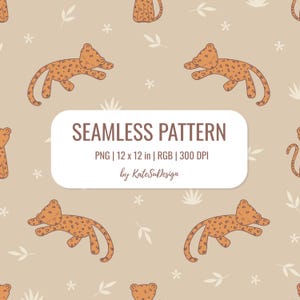 Modello senza cuciture con cuccioli di leopardo File PNG Stampa su tessuto per bambini con simpatici gatti selvatici Carta digitale stampabile Ghepardo addormentato