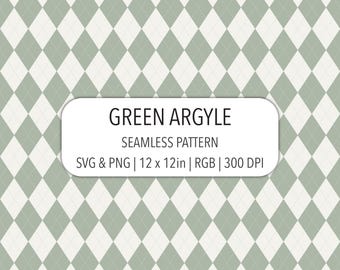 Motivo Argyle senza soluzione di continuità, file SVG PNG, rombi geometrici verde salvia e bianchi, sfondo digitale per sublimazione su carta, stampa su tessuto bicolore