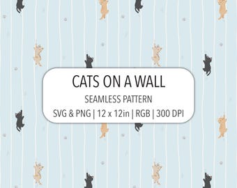 Seamless Cat Pattern SVG PNG Clipart Kitten Repeating Digital Wallpaper Cute Animal Nursery Wall Art