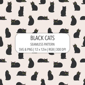 Black Cats Seamless Pattern SVG PNG Digital Paper Halloween Cat Clipart Repeating Animal Print