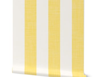 Yellow White Vertical Stripe Wallpaper 4in Wide Pastel Cabana Stripe Pre Pasted Worn Texture Awning Stripe Peel and Stick Interior Wallpaper