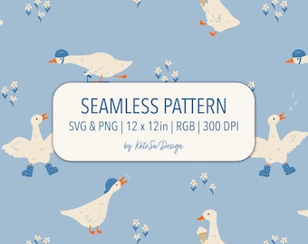 Oie canard transparente motif dessiné à la main sur tissu bleu surface motif fichier PNG impression téléchargement numérique Design de Pâques