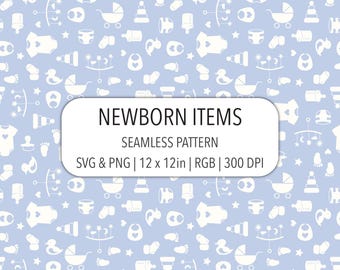 File SVG PNG con motivo senza cuciture per cameretta, stampa su tessuto azzurro per baby shower, articoli per neonati, motivo ripetuto, carta digitale per neonato