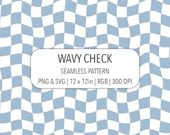 Blue White Wavy Check Seamless Pattern Retro 90s Y2K Aesthetic Digital Paper SVG PNG