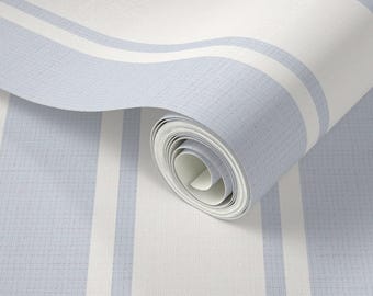 Silver Gray Cream White Wide Ticking Stripe Wallpaper Pre Pasted Subtle Grasscloth Texture Vertical Stripe Peel and Stick Interior Wallpaper