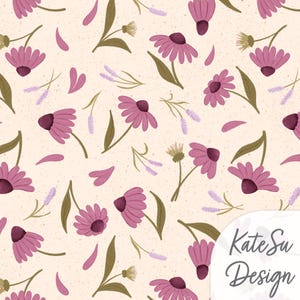 Purple Coneflower Seamless Pattern: Hand-Drawn Floral Digital Paper (PNG)