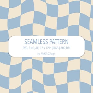 Pastel Blue Wavy Check Seamless Pattern SVG PNG AI File Retro 90s Fabric Print Digital Paper Simple Retro Background Warped Checkerboard