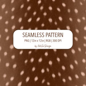 May include: A seamless pattern with a brown backdrop and light pink spots. The image includes the text "SEAMLESS PATTERN" and details about the file format, size (30.48cm x 30.48cm), and resolution (300 DPI).