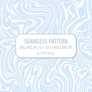 Retro Swirl Seamless Pattern SVG PNG AI-Datei Weiches Licht Pastell Blau und Weiß Fluid Art Stoff Druck Digitales Papier Faux Acryl gießen Kurven