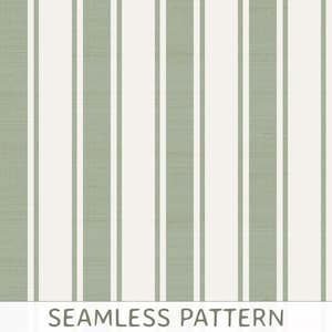 Può includere: Un motivo senza cuciture con strisce verticali color verde salvia e bianco sporco. Il design è costituito da ampie bande verde salvia alternate a linee bianche più sottili, creando una texture lineare equilibrata e ripetitiva su tutta la superficie.