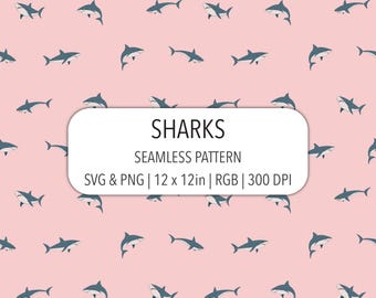 Motivo senza soluzione di continuità con squalo, file SVG PNG 300 DPI, carta digitale rosa pastello, stampa su tessuto per bambini, vettore, animale marino, design disegnato a mano, sfondo
