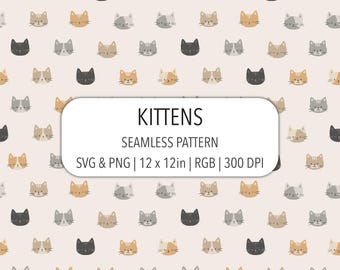 Cute Cat Seamless Pattern SVG PNG File Digital Paper Fabric Print Nursery Wallpaper