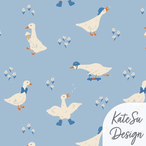 Silly Goose Seamless Pattern – Cute Hand-Drawn Duck Print for Kids, Fabric, Baby Clothes, Sublimation PNG, Digital Instant Download PNG file