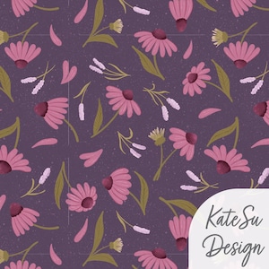 Purple Coneflower Floral Pattern: Hand-Drawn Seamless Design (PNG)
