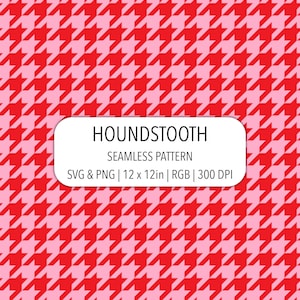 Houndstooth Seamless Pattern SVG PNG file Bold Red Pink Dogtooth Digital Paper Sublimation Background Duotone Fabric Print Vector Texture