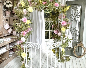 Shabby Chic Spring Arch Trellis Gate Covered in Roses, Flowers and Vines