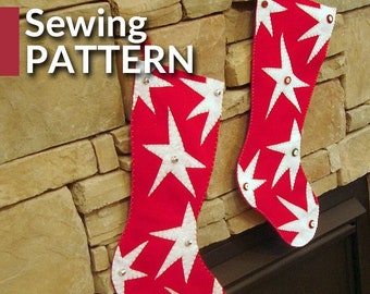 Extra Large Christmas Stocking pattern | DIY Christmas Stockings with Stars | PDF Sewing pattern | Almost 2 feet long | Instant download