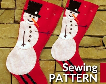 Skiing Snowman Christmas Stocking Sewing Pattern: DIY Felt Decor (PDF Pattern)