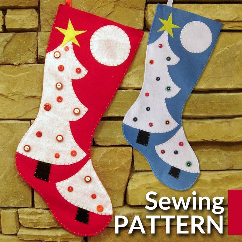 Christmas Stocking Sewing Pattern Christmas tree PDF sewing pattern Do it yourself Tutorial 2 sizes Instant download image 1