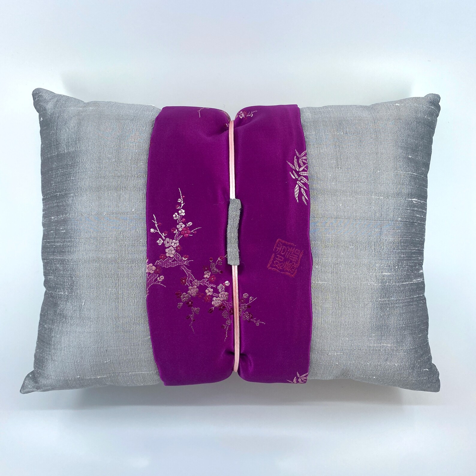 Japanese Decorative Throw Pillow Silver Silk Grey Pink Fuschia Etsy