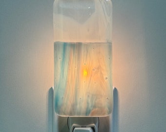 Glass Night Light- Blue Pink and White Mixed  Kitchen Bedroom or Bathroom Light, Hallway Light, Handmade Gift, Home Decor, Housewarming Gift