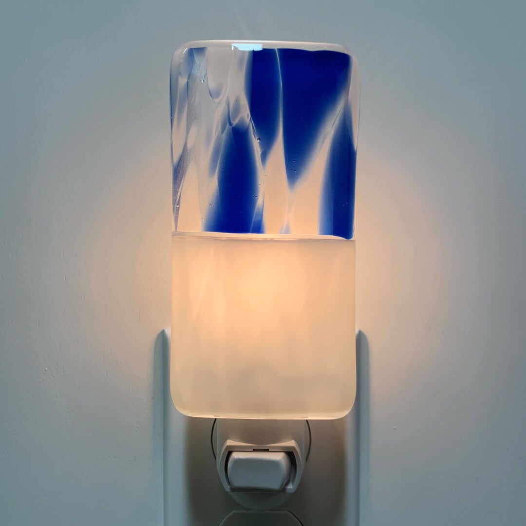 Glass Night Light White and Blue Kitchen, Bedroom or Bathroom Night