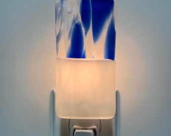 Glass Night Light - White and Blue Kitchen, Bedroom or Bathroom Night Light, Handmade, Home Decor, Lighting, Gift Idea, Housewarming