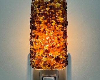 Glass Night Light - Amber Colored Kitchen or Bathroom Night Light, Fused Glass, Home Decorating, Housewarming Gift, Lighting, Plug In,