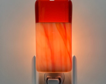 Glass Night Light - White and Orange Cloudy Kitchen Bedroom or Bathroom Light, Handmade, Housewarming, Lighting, Room Decor, Gift Idea