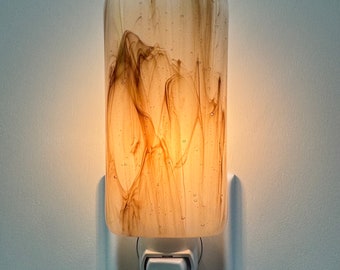 Glass Night Light - Brown and White Streaky Fused Glass Handmade Light, Kitchen, Bathroom, Bathroom, Housewarming Gift, Room Decor