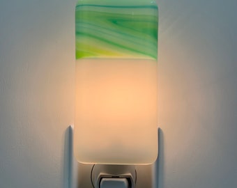 Glass Night Light - White and Green Cloudy Kitchen Bedroom or Bathroom Light, Handmade, Housewarming, Lighting, Room Decor, Gift Idea