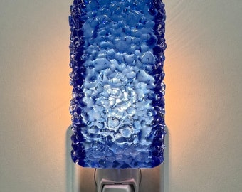 Glass Night Light - Blue Fused Glass Handmade Kitchen Bedroom or Bathroom Night Light, Housewarming Gift, Home Decor, Plug In
