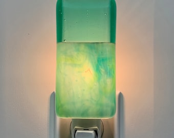 Glass Night Light - Green Mixed Cloudy Kitchen Bedroom or Bathroom Light, Handmade, Housewarming, Lighting, Room Decor, Gift Idea