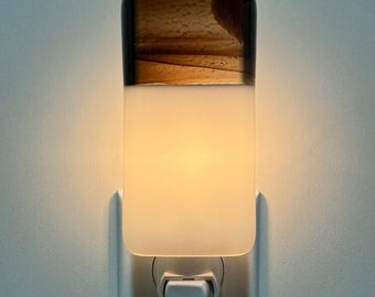 Glass Night Light - White and Brown Kitchen Bedroom or Bathroom Light, Handmade, Housewarming, Lighting, Room Decor, Gift Idea