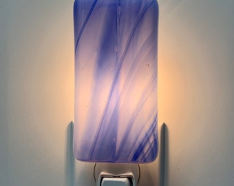 Glass Night Light - Blue and White Streaky Fused Glass Handmade Light, Kitchen, Bathroom, Bathroom, Housewarming Gift, Room Decor