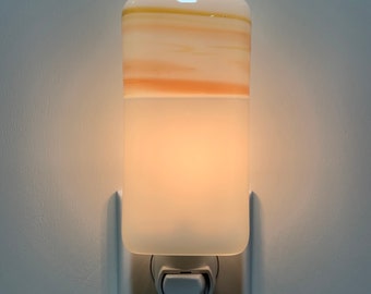 Glass Night Light - White and Orange  Kitchen Bedroom or Bathroom Light, Handmade, Birthday Gift, Housewarming, Room Decor, Home Decor