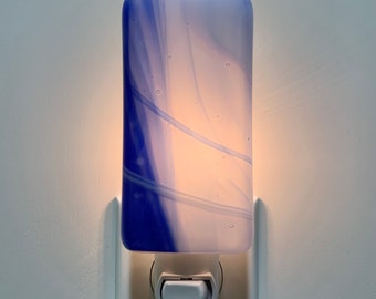 Glass Night Light - Blue and White Streaky Fused Glass Handmade Light, Kitchen, Bathroom, Bathroom, Housewarming Gift, Room Decor