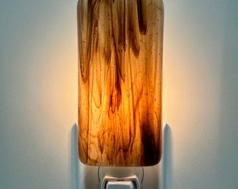 Glass Night Light - Brown and White Streaky Fused Glass Handmade Light, Kitchen, Bathroom, Bathroom, Housewarming Gift, Room Decor