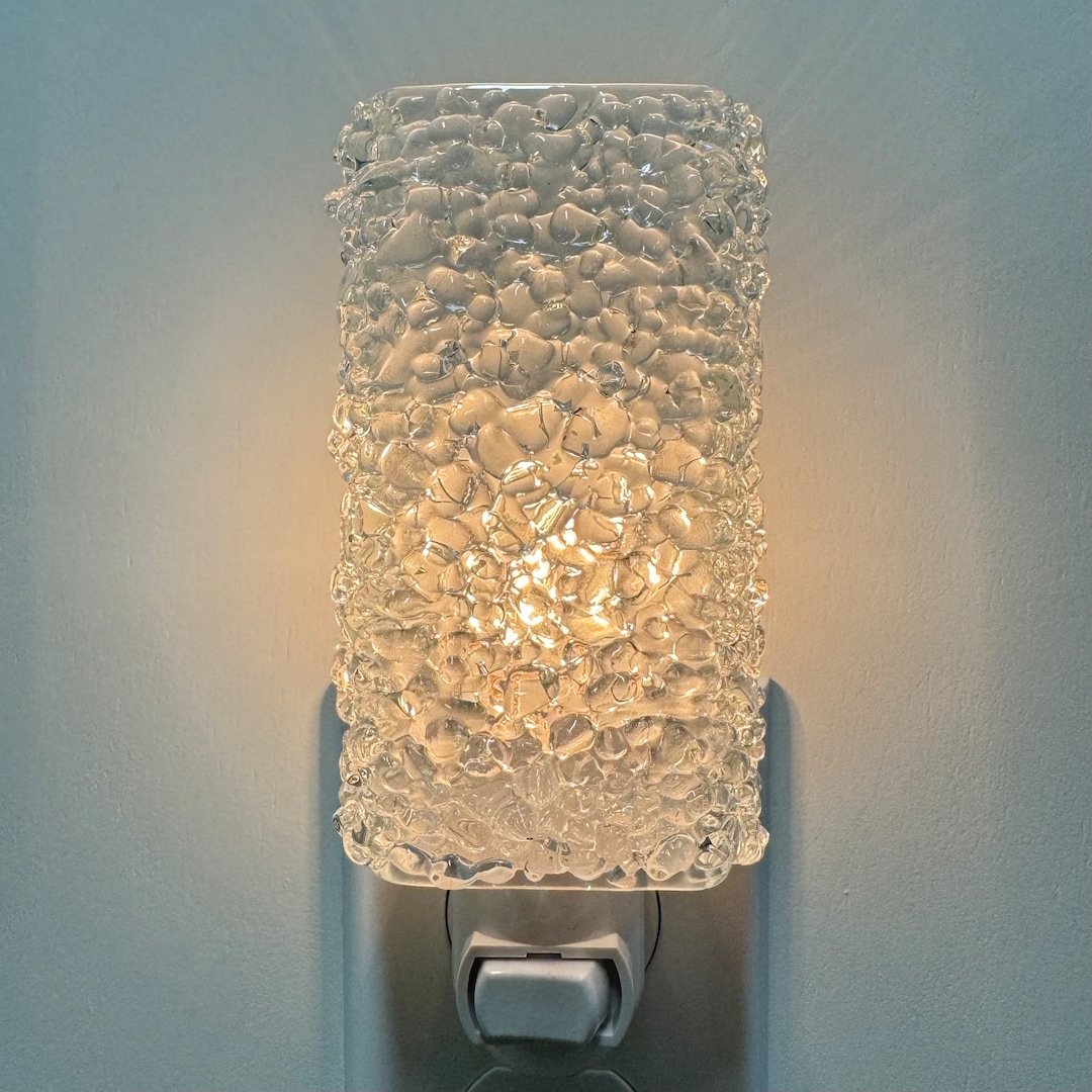 Glass Night Light - Clear Fused Glass Handmade Kitchen Bedroom or ...