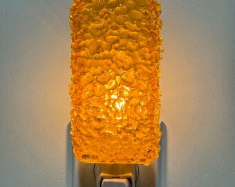 Glass Night Light - Orange Fused Glass Handmade Kitchen Bedroom or Bathroom Night Light, Housewarming Gift, Home Decor, Plug In, Gift Idea