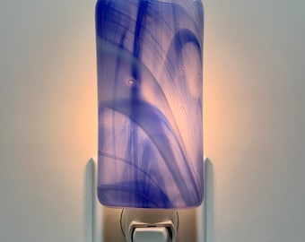 Glass Night Light - Blue and White Streaky Fused Glass Handmade Light, Kitchen, Bathroom, Bathroom, Housewarming Gift, Room Decor