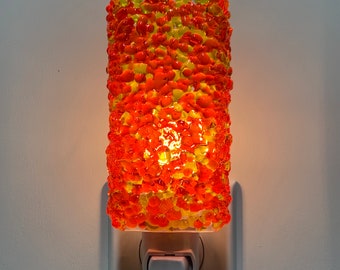 Glass Night Light - Yellow and Orange Fused Glass Kitchen Bedroom or Bathroom Lighting, Housewarming Gift, Handmade, Home Decor