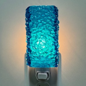 Glass Night Light - Aqua Blue Fused Glass Handmade Kitchen Bedroom or Bathroom Night Light, Housewarming Gift, Home Decor, Wall Plug In